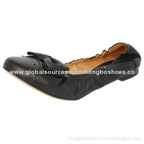 Shoes with flat outsole, genuine leather upper and bow, casual women's upper, high quality sole